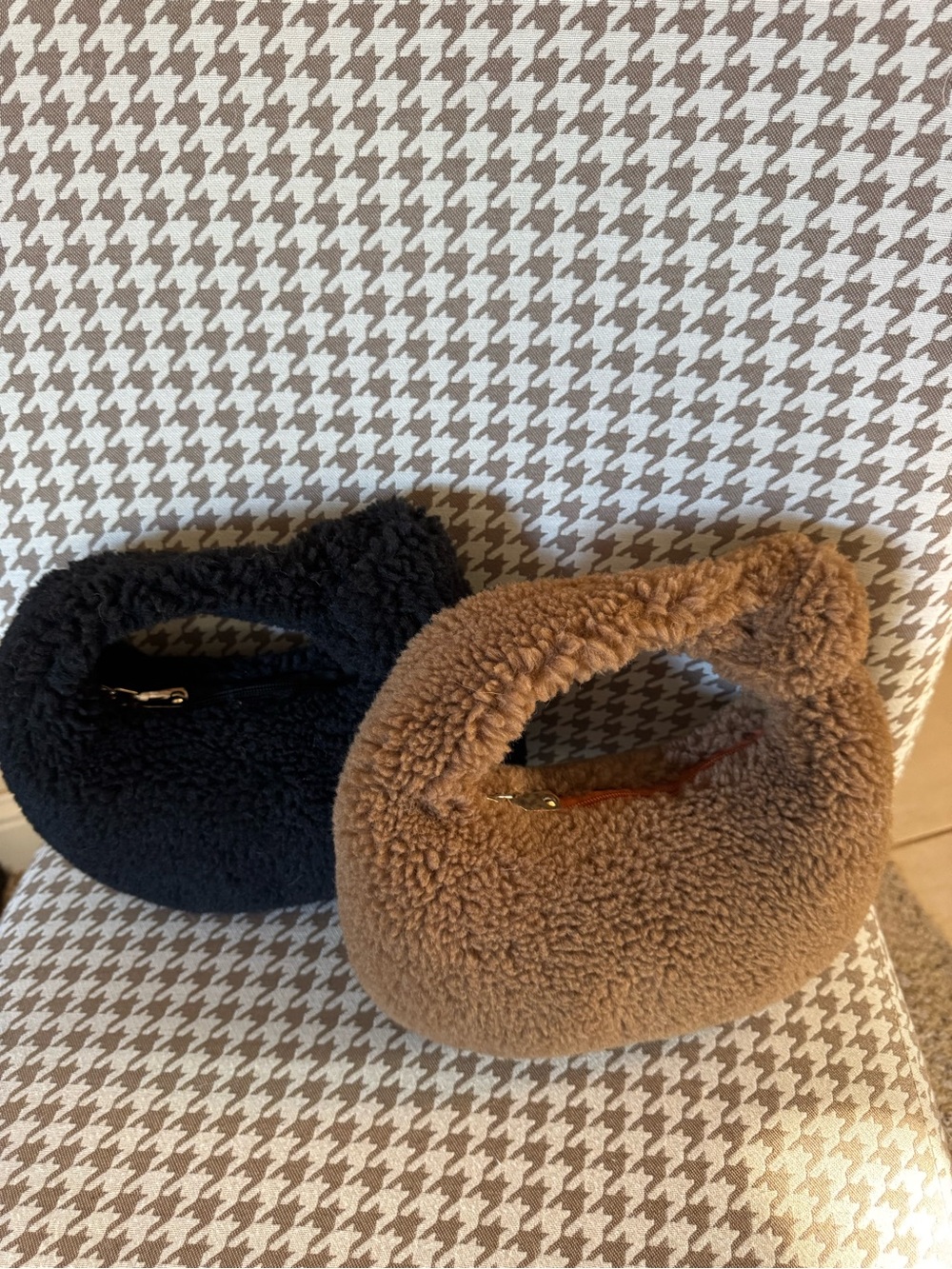 2 Sherpa Faux Shearling Top-Handle Bag - in Black & Camel
